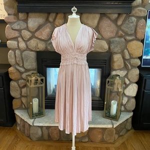 Express Pink Pleated V-Neck Dress Size S
